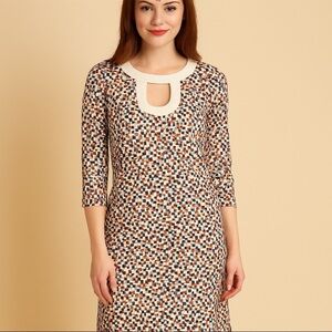 Molly Bracken Cream and Multicolored Grid Print Dress